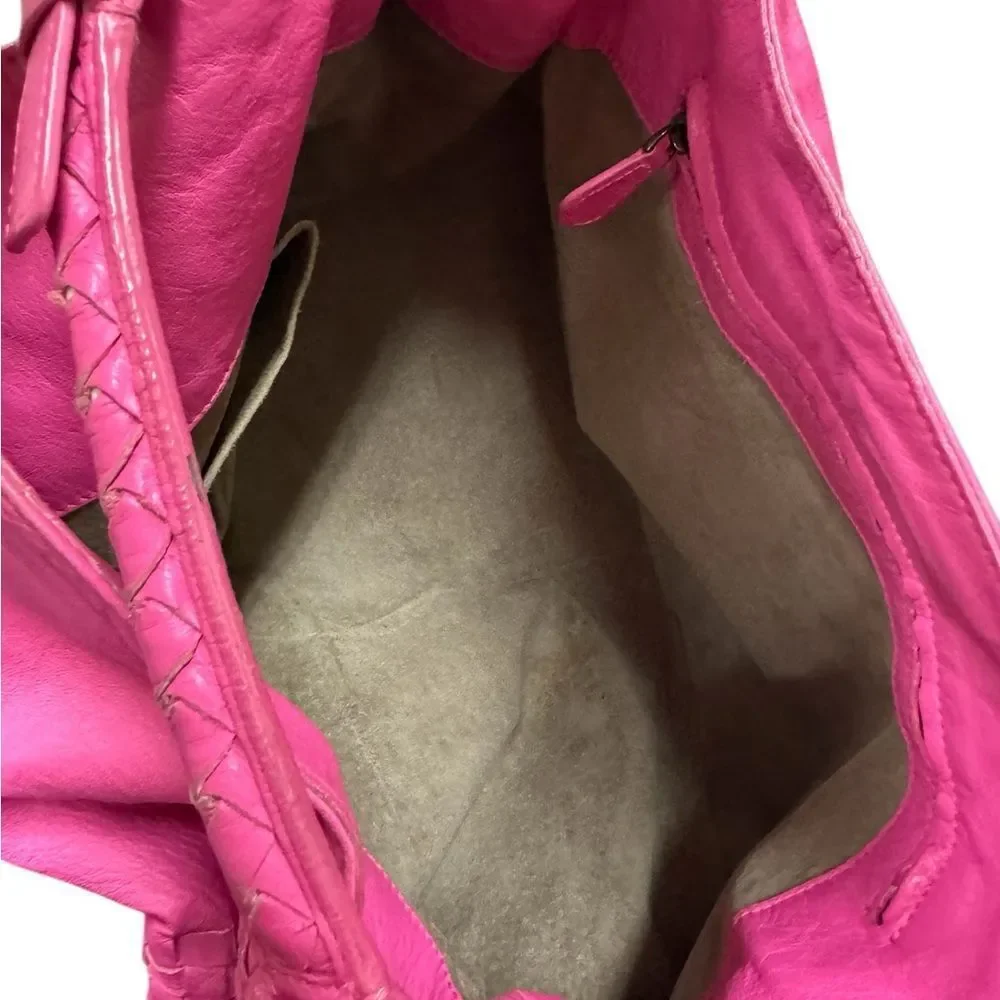 Bottega Veneta Barbie Pink Intreciatto Woven Parachute Leather Shoulder Hobo Bag